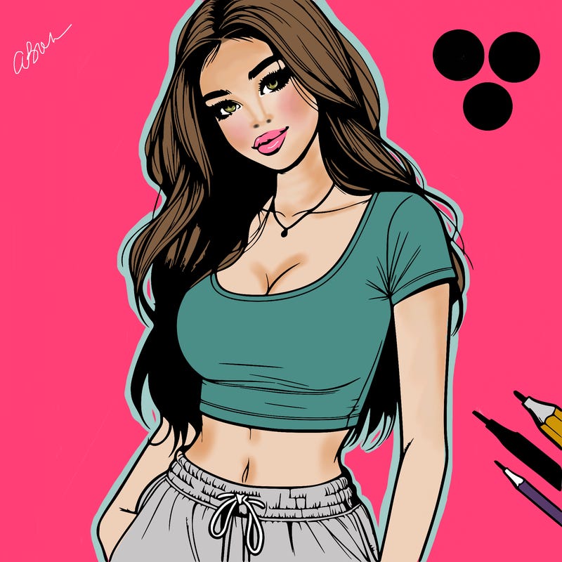 beautiful girl cropped tshirt and sweatpants realistic