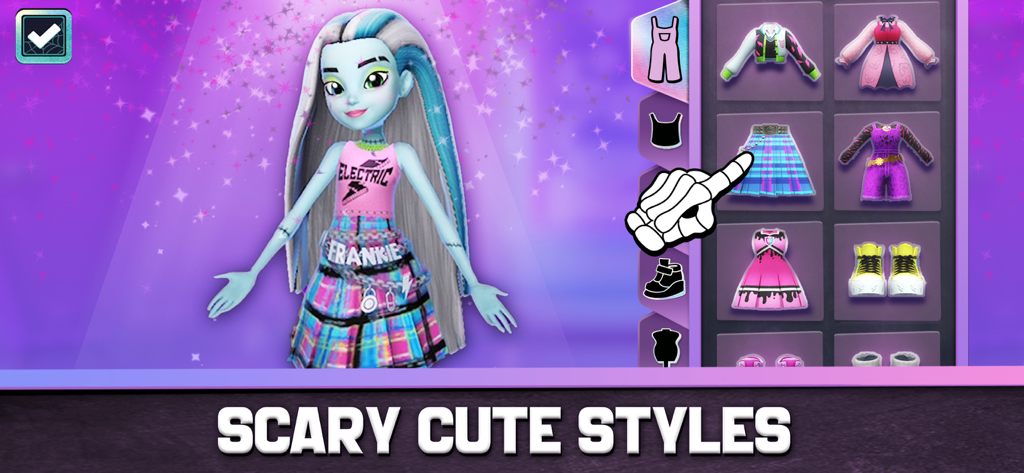 Monster High Fangtastic Life - モンスター・ハイ ファントスティック・ライフのスケラインでキュートなスタイルのキャラクターカスタマイズ画面にいるフランキー・シュタイン