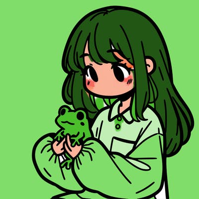 girl with long hair and a oversized shirt. and she is holding a frog