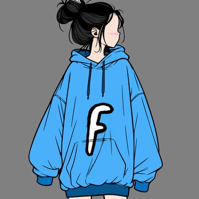 realistic girl with a oversized sweatshirt on and a bun