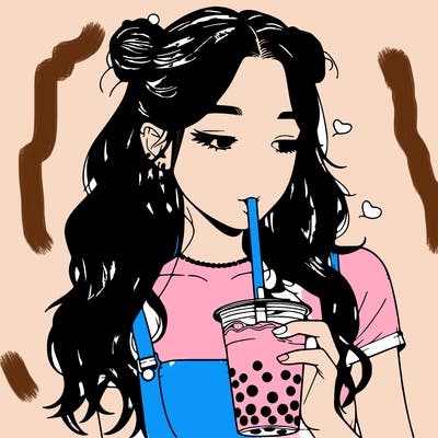 aesthetic realistic girl with boba