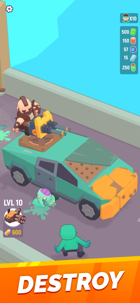 Un superviviente usando un arma montada en un camión para luchar contra zombis en Last Stronghold Idle Survival.