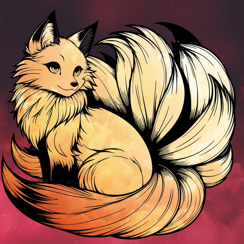 realistic detailed 9 tailed anime fox