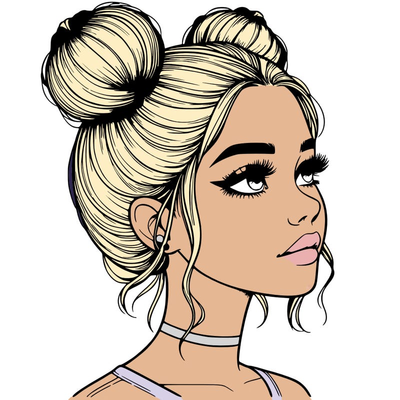 realistic girl with buns on the top of her head