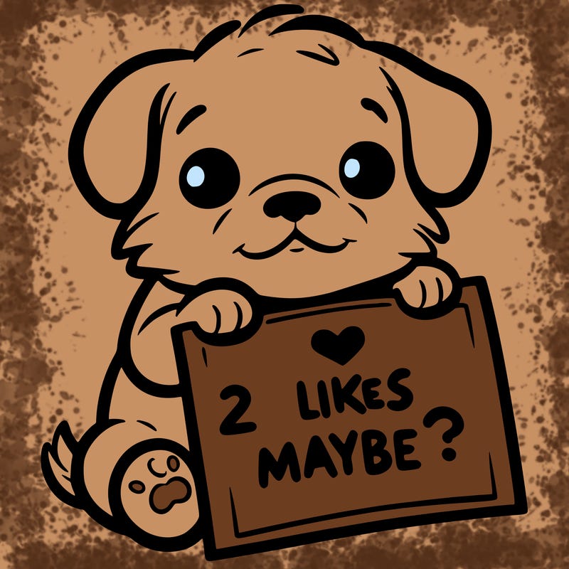 a puppy holding a sign that says 2 likes maybe?