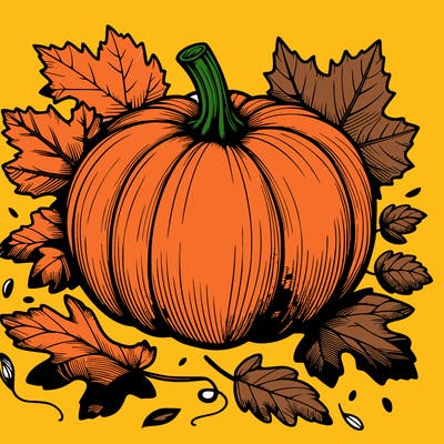 pumpkin with fallen leafs around it realistic