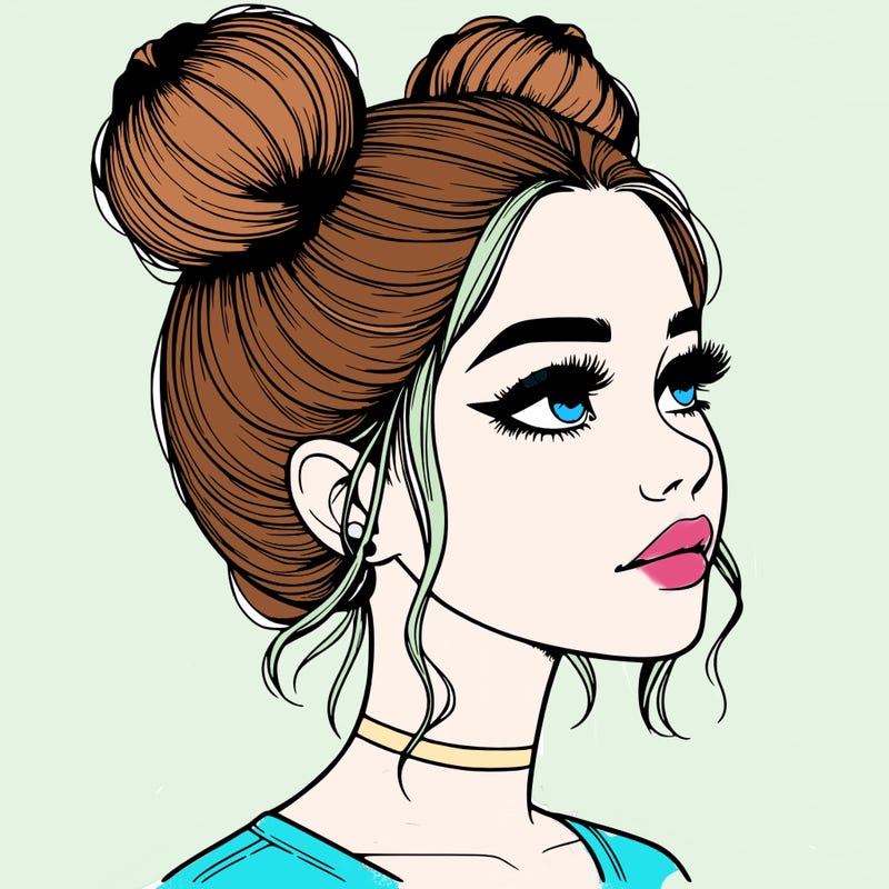 realistic girl with buns on the top of her head