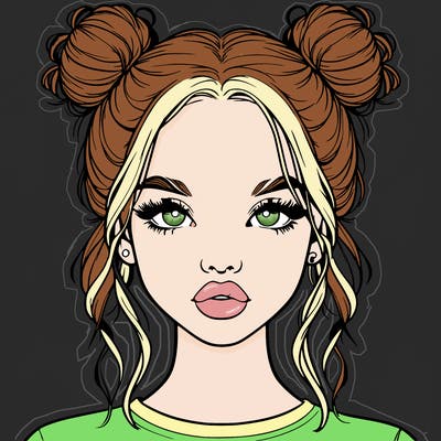 realistic girl with two buns in hair and lips