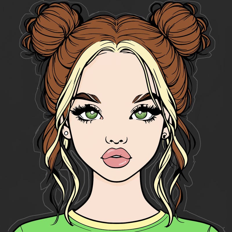 realistic girl with two buns in hair and lips