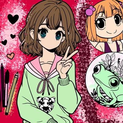 an girl that loves anime and loves frogs