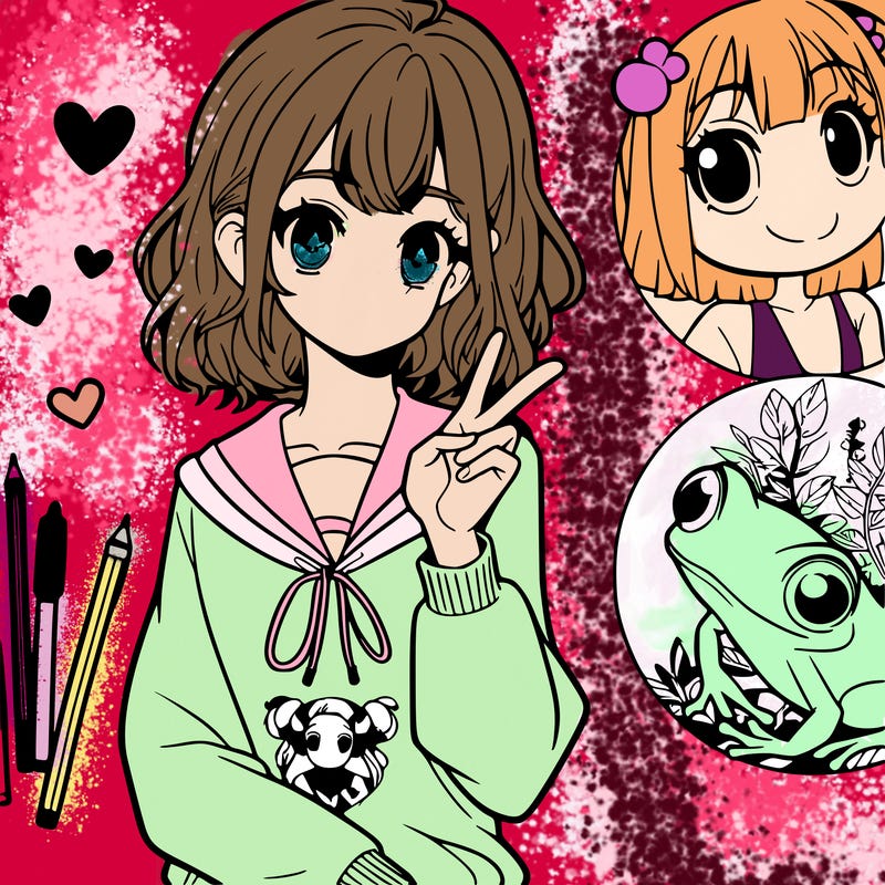 an girl that loves anime and loves frogs