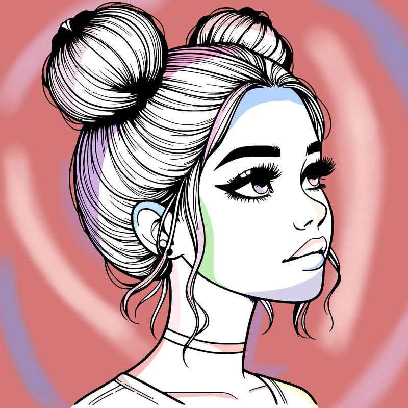 realistic girl with buns on the top of her head