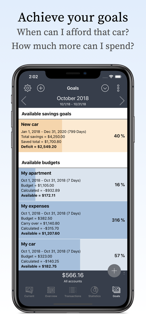 My Budget Book Pro Edition - A mobile app interface displaying savings goals and budget tracking for monthly expenses