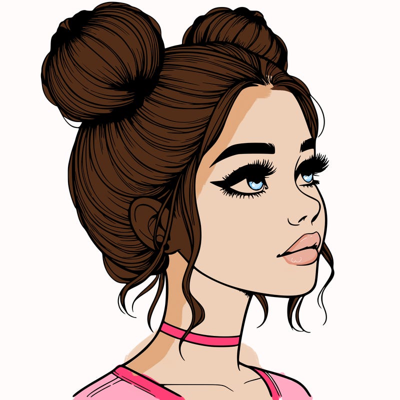 realistic girl with buns on the top of her head