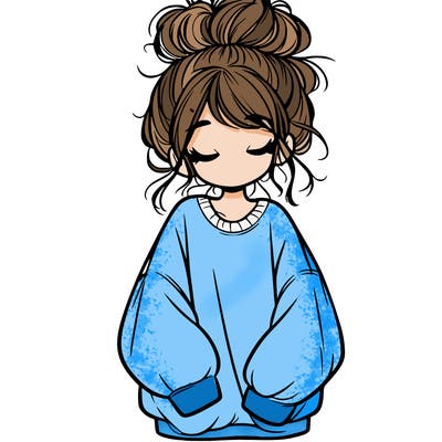 girl with baggy sweatshirt and messy bun