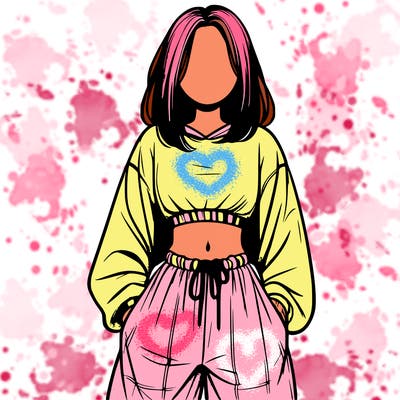 realistic girl faceless with baggy pants and a crop top