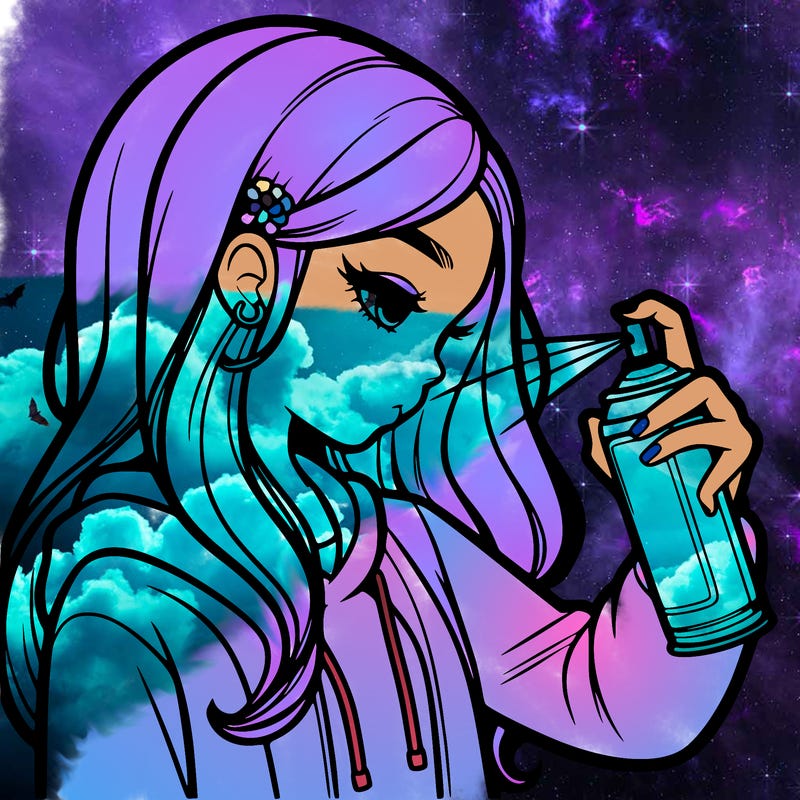 a realistic girl spray painting