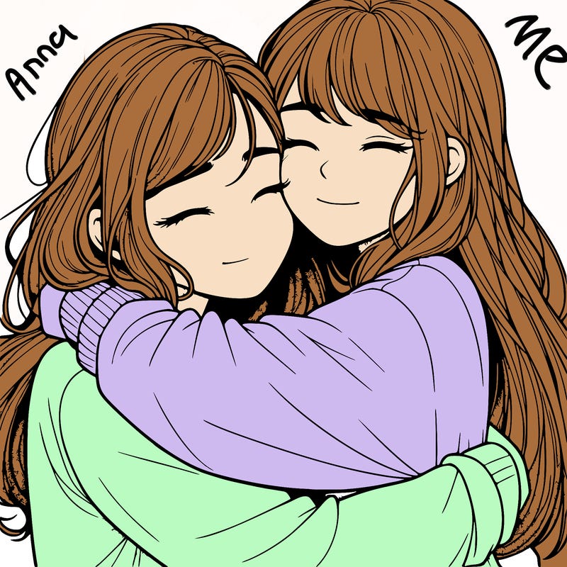 realistic two girls hugging