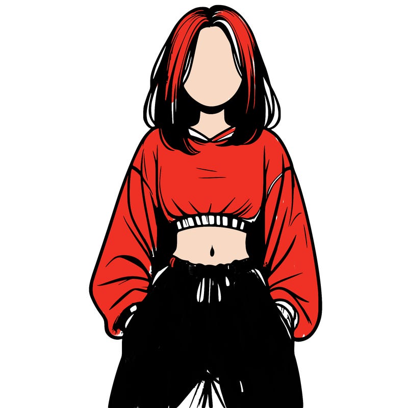 realistic girl faceless with baggy pants and a crop top