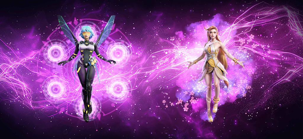 Legend Fighter: Mortal Battle - Dos personajes guerreros femeninos 3D de Legend Fighter Mortal Battle con efectos de energía brillante