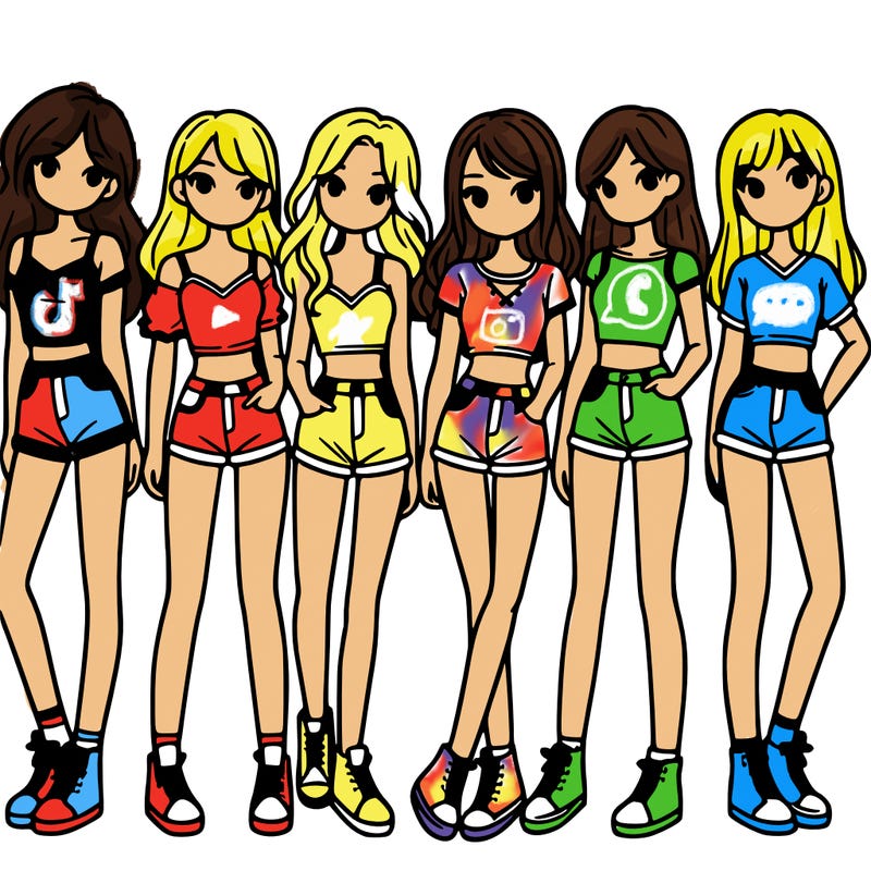 a group of girls wearing crop tops and shorts