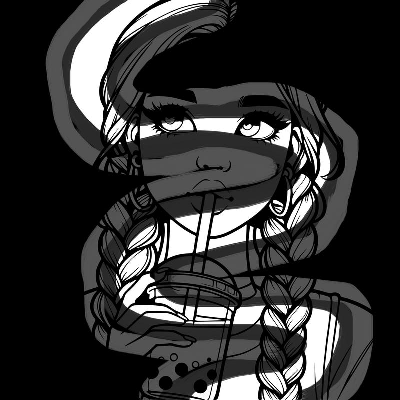 realistic girl with braided hair drinking boba