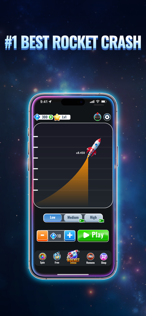 Crash Rocket - Crash Game - Crash Rocket game interface showing a rocket launching with a score multiplier on a graph