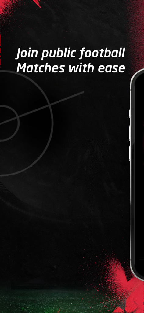 Playfootball ME - Promotional screen for Playfootball ME app with the text Join public football matches with ease