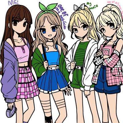teen manga girls group of 4