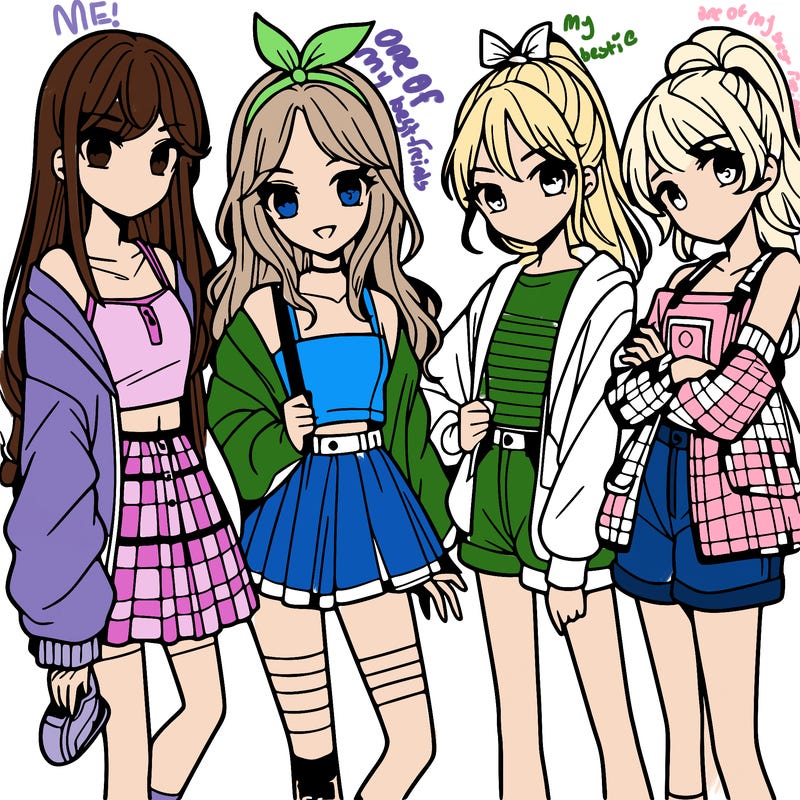 teen manga girls group of 4
