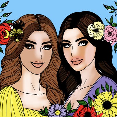 two beautiful women best friends realistic