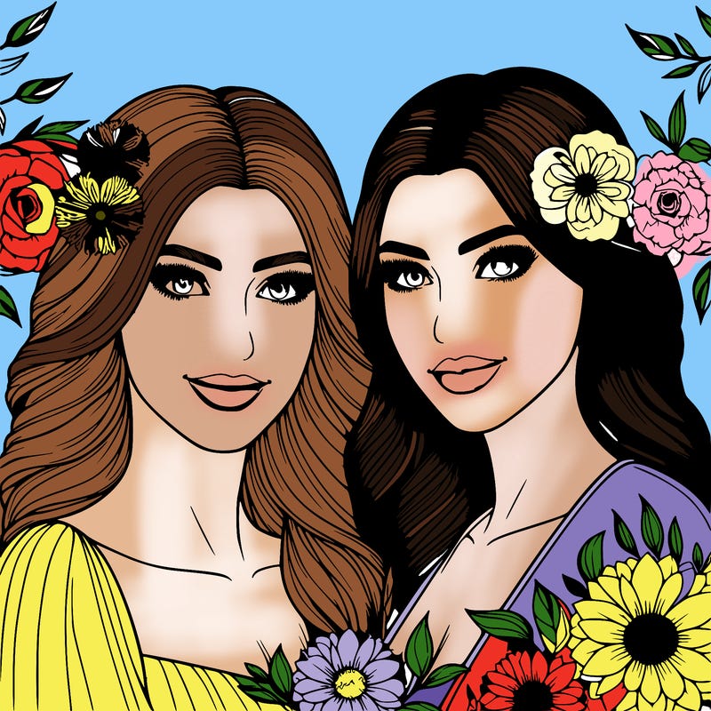 two beautiful women best friends realistic
