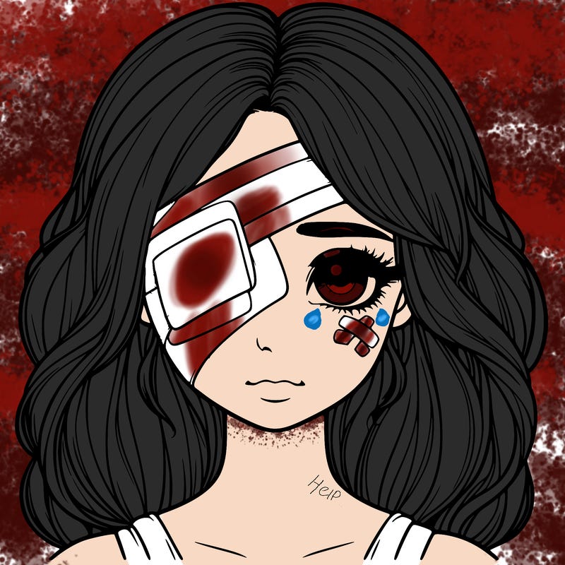 realistic girl with bandage over her eye