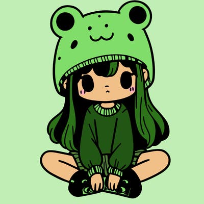 a girl wearing a frog hat and some frog socks