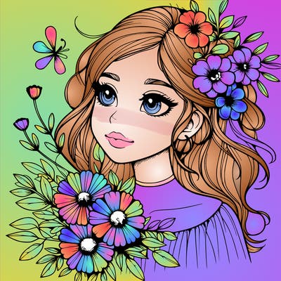 realistic girl with flowers