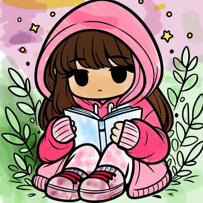 girl in oversized hoodie reading a book