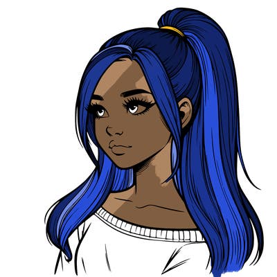 realistic girl with a high ponytail