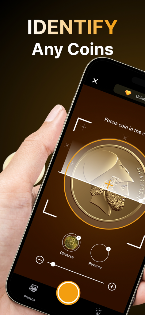 Coin Identifier: Scanner Value - Un smartphone escaneando una moneda para identificar su origen y valor
