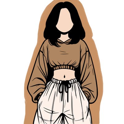 realistic girl faceless with baggy pants and a crop top