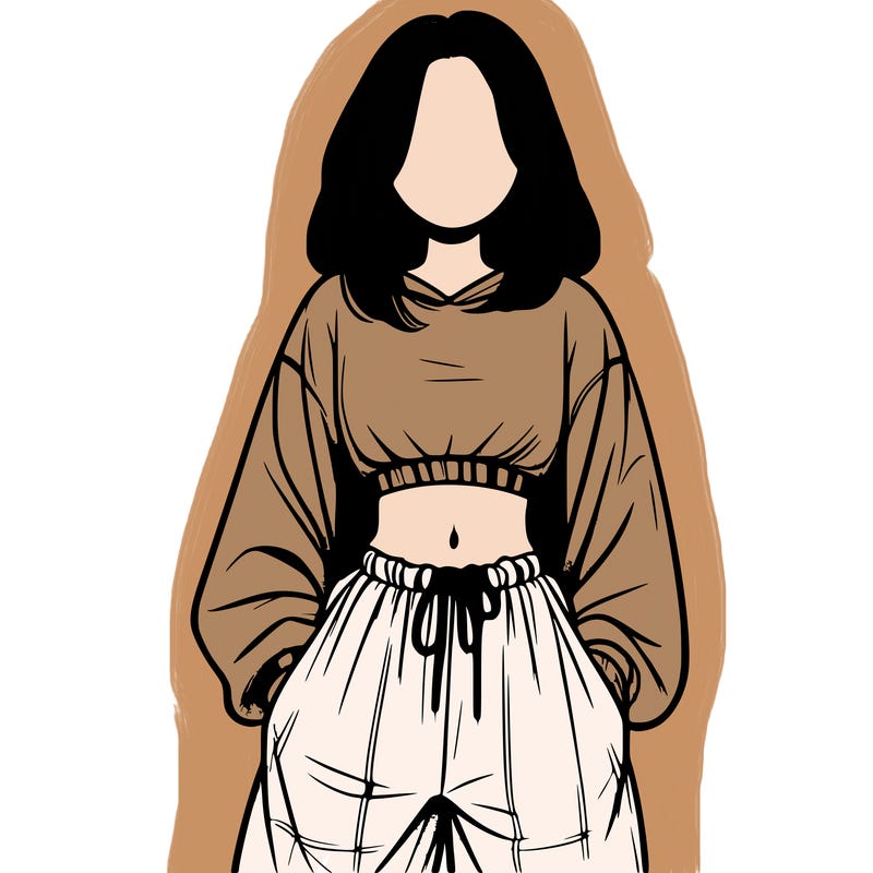 realistic girl faceless with baggy pants and a crop top