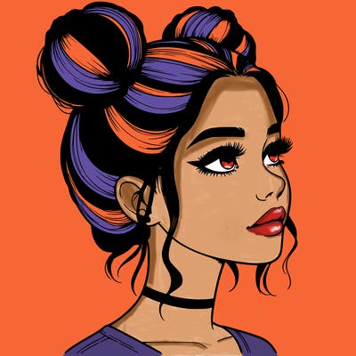 realistic girl with buns on the top of her head