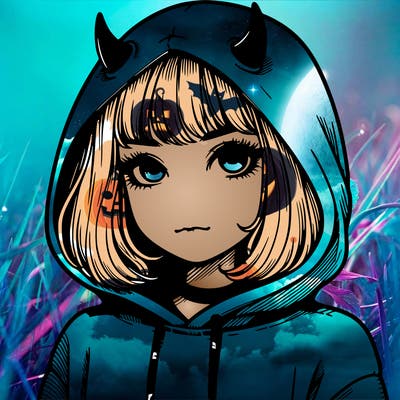 realistic girl with devil hoodie