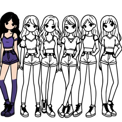 a group of girls wearing crop tops and shorts