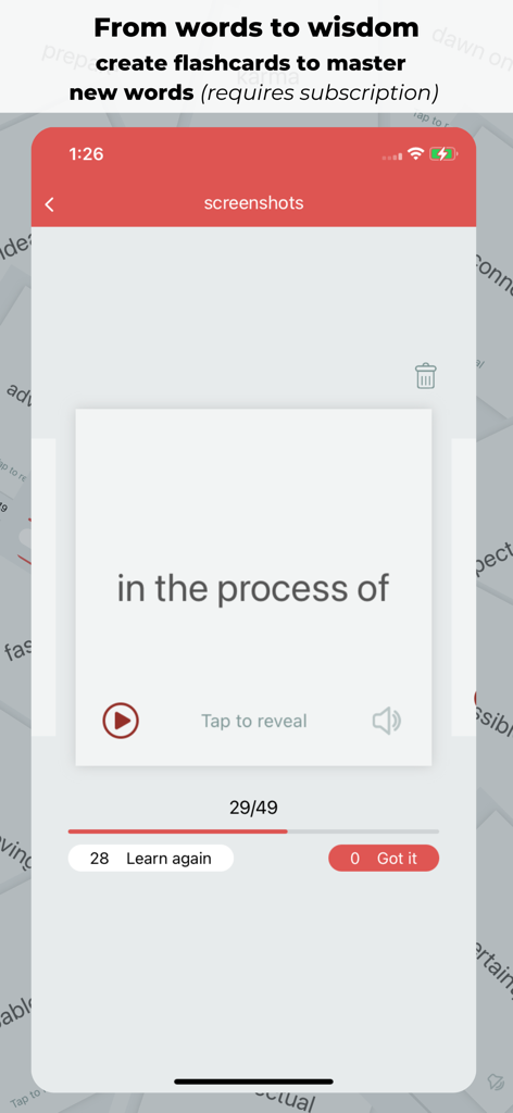 Woodpecker - Language Learning - Woodpecker app flashcards feature for mastering new vocabulary.