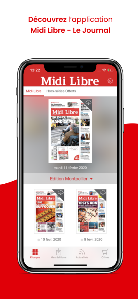 Midi Libre Le Journal - Midi Libre Le Journal app on iPhone showing the digital newspaper kiosk with Montpellier editions