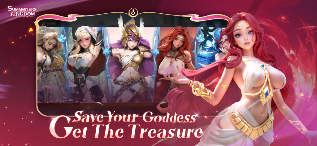 Summoners Kingdom:Goddess - Promotional artwork featuring several beautiful goddess characters from the game Summoners Kingdom Goddess