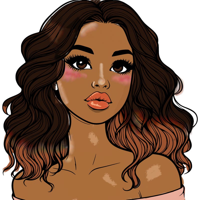 realistic girl with wavy hair and lips