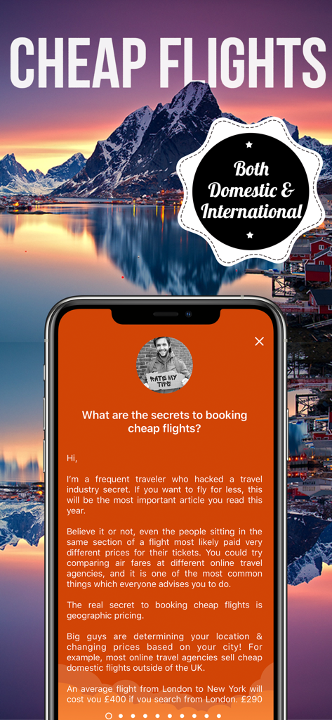Booking Cheap Flight Tickets - Smartphone screen showing an article on geographic pricing secrets for cheap domestic and international flights