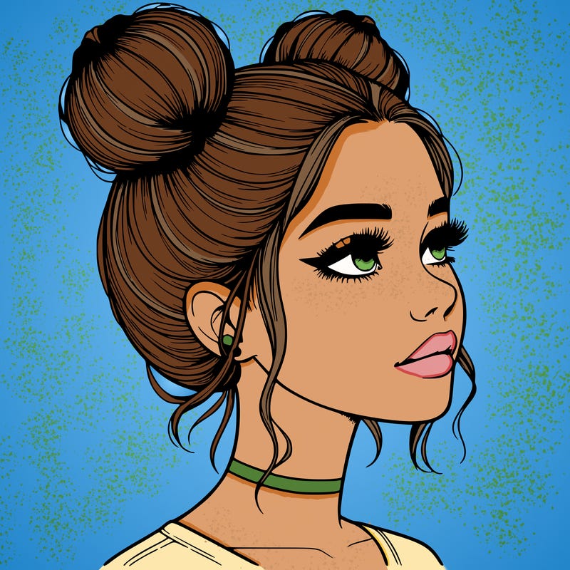 realistic girl with buns on the top of her head