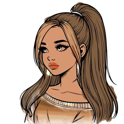 realistic girl with a high ponytail
